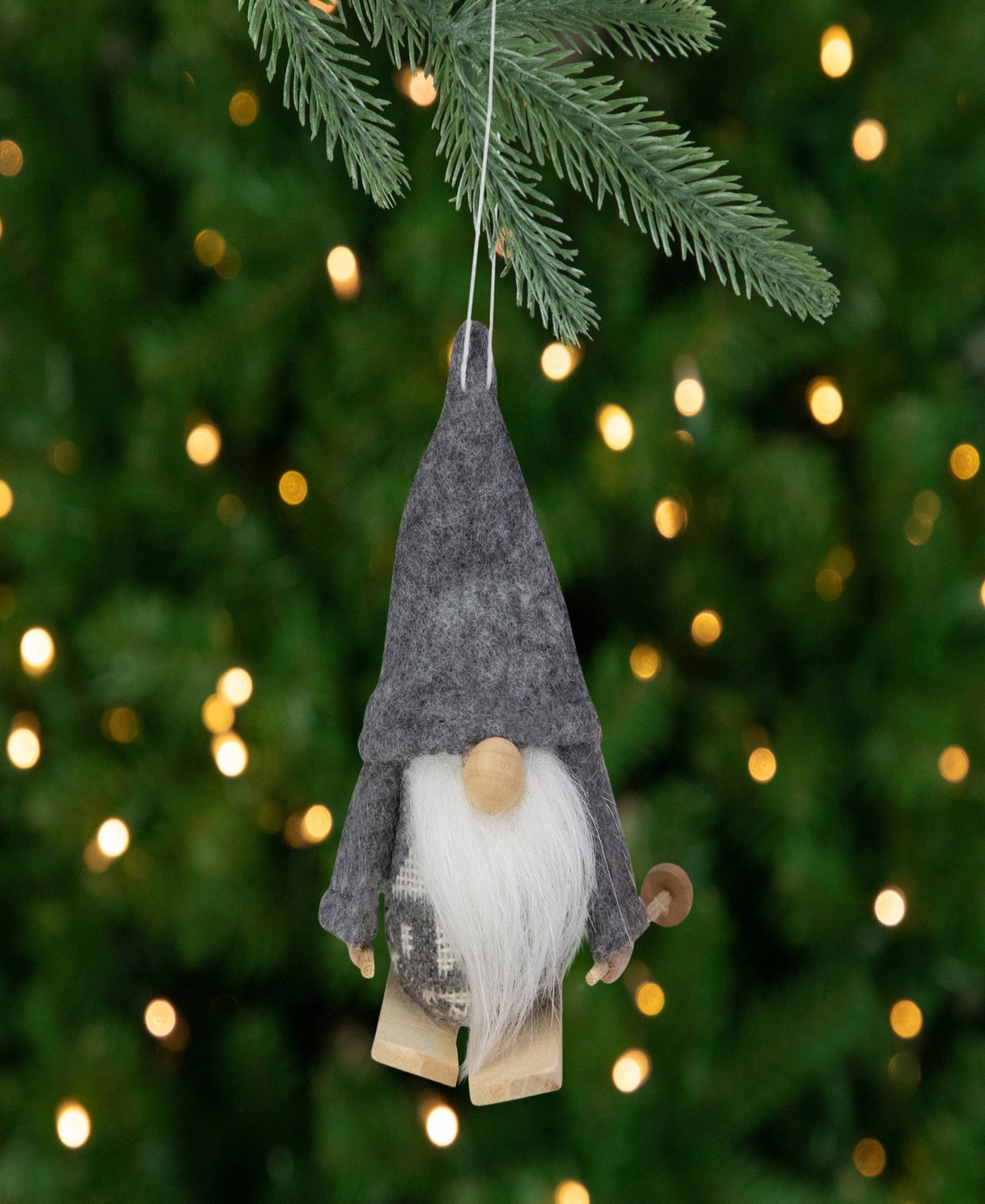 Northlight 4" Skiing Santa Gnome Christmas Ornaments, Set of 2