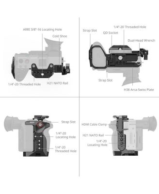 Full Camera Cage Kit with Rotating Top Handle for Sony FX2, Black