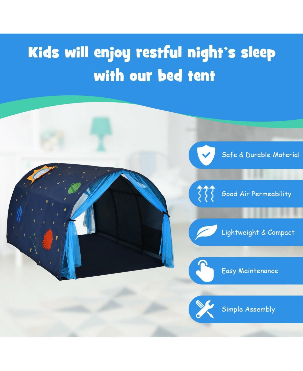 Hongge Kids Galaxy Starry Sky Dream Portable Play Tent with Double Net Curtain