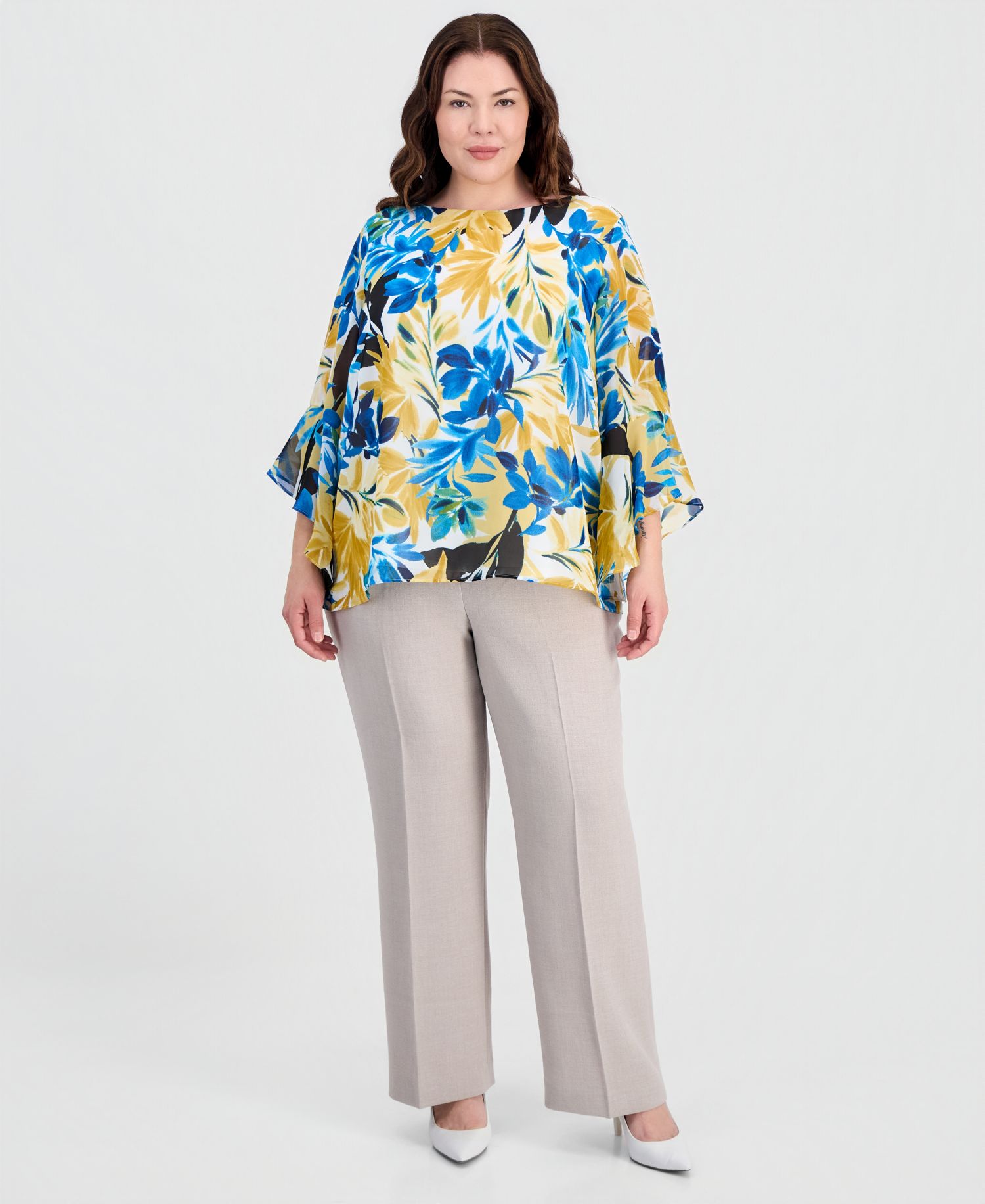 Plus Size Printed Ruffled-Sleeve Blouse