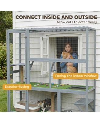 Catio Outdoor Cat Enclosure, 77" H Wooden Cat House with Weatherproof Roof