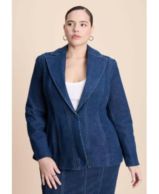 Women's Seamed Denim Peplum Blazer