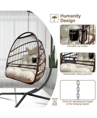 Swing Egg Chair with Stand Indoor Outdoor Wicker Rattan Patio Basket Hanging Chair