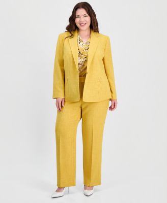 Plus Size Single-Button Blazer, Cap-Sleeve Top & Pants