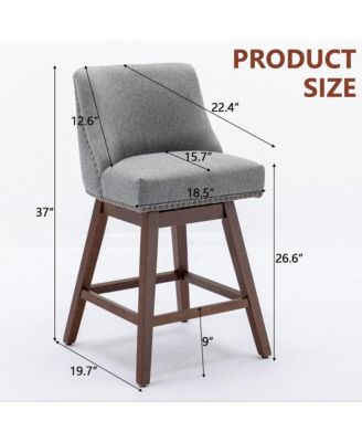 Swivel Bar Stools Set of 2, Modern Upholstered Counter Height Chairs with Wooden Legs and Nailhead Trim for Kitchen Island