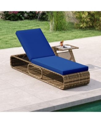 Chaise Lounge Chair w/ Adjustable Backrest Cushion and Storage Outdoor