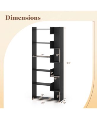 6-Tier Bookshelf Wooden Bookcase with 2 Anti-Tipping Kits Open Display