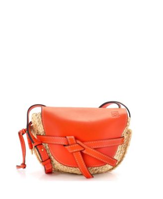 Small Gate Shoulder Bag Leather with Raffia