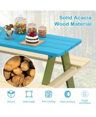 Kids Wooden Picnic Table Set Toddler Activity and Dining Table with Built-in Benches