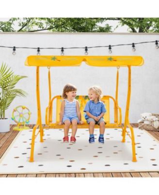 2 Seater Kids Patio Swing with Metal Stand and Adjustable Canopy