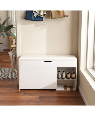 Shoe Bench - Entryway Ottoman with Adjustable 3-Tier Flip-Up Drawers, Hidden Cabinet and Shelf for Living Room, Hallway