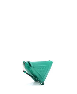 Mini Triangle Logo Wristlet Pouch Embossed Saffiano Leather
