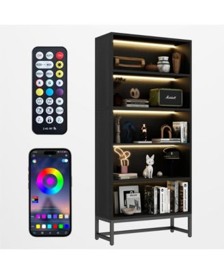 5-Layer Bookshelf, Heavy Duty Free-Standing Bookcase with LED Lighting, Storage Shelves for Living Room, Home Office