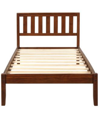 Walnut Wood Platform Bed with Headboard 100 Pine Wood Construction and 6 Support Legs