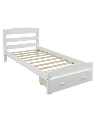 Twin Size Platform Bed Frame With Storage Drawer Wood Slats No Box Spring
