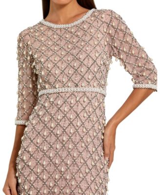 Women's Pearl and Crystal Embellished Evening Gown