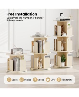 3-Tier Rotating Bookshelf with Dividers and Anti-falling