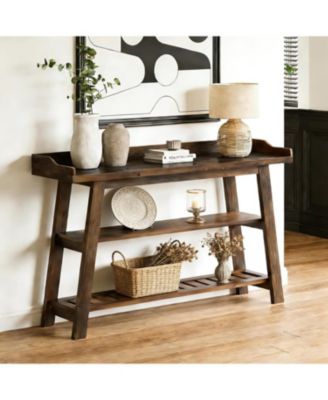 Solid Wood Entryway Table, 45" Narrow Console Table, 3-Tier Farmhouse Behind Couch Sofa Table