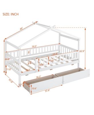 Twin Size Wooden House Bed Two Drawers