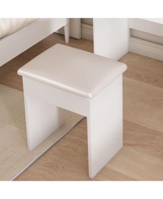 Modern Makeup Vanity Set with Padded Stool - Mini Dressing Table with LED-lit Mirror, Hidden Storage for Bedroom