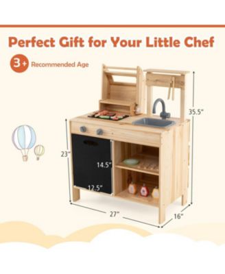 Wooden Barbecue Grill Playset with Chalkboard, Sink, and Cabinet