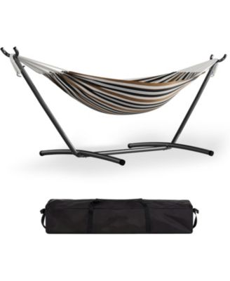 Double 2-Person Hammock with Stand, Indoor/Outdoor, Space-Saving Steel Frame, Carry Bag, 450 Lbs Capacity, Garden & Beach, Coffee