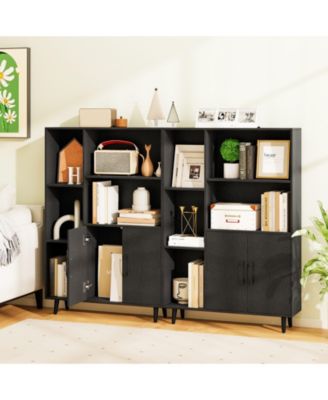 47 Inch Bookshelf with Open Cubes and Bottom Storage Cabinet