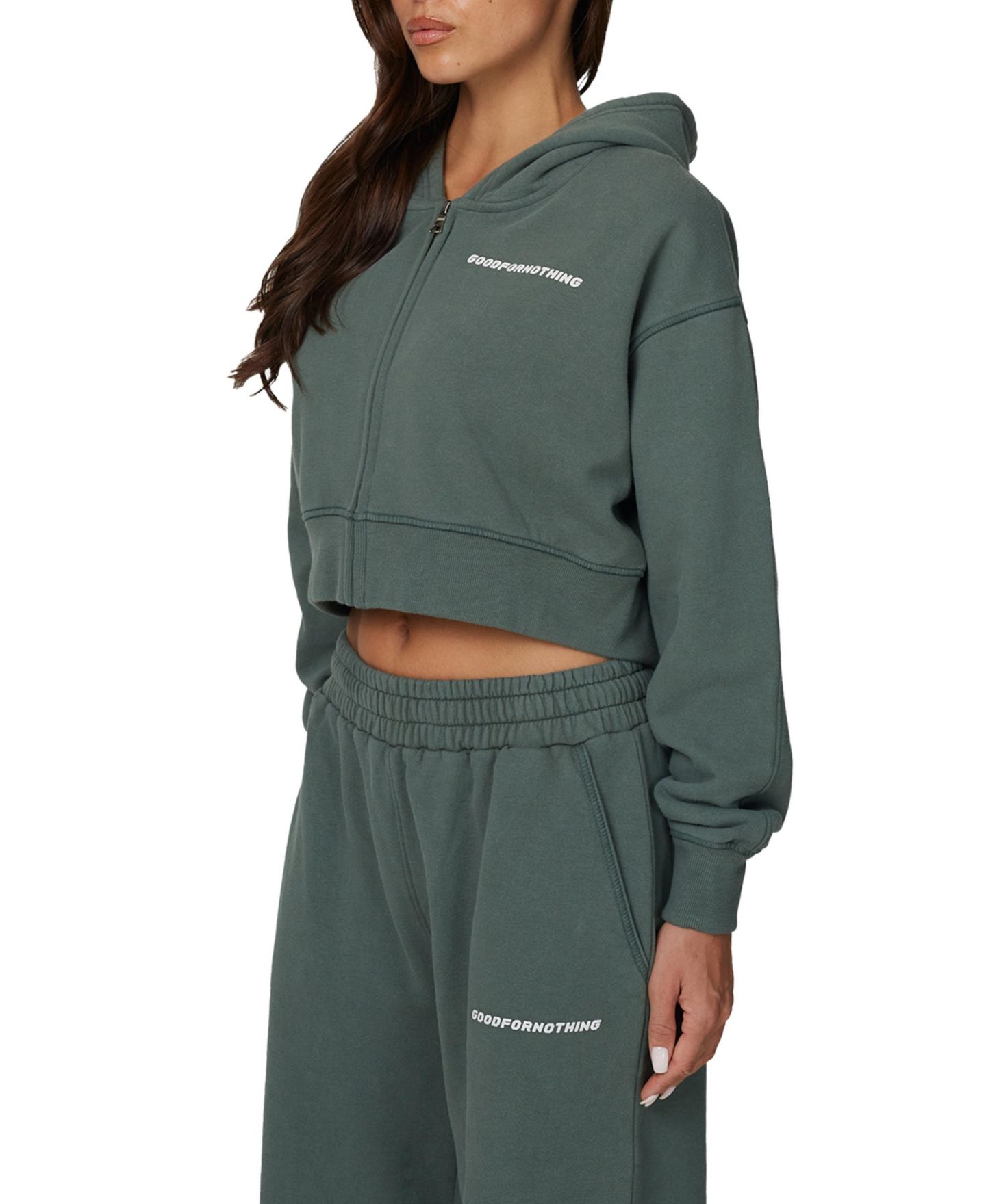 Женское худи Good For Nothing Essential Cropped Zip, цвет: Зелёный — фото 4