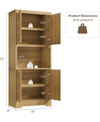 72" Tall Pantry Cabinet with Countertop, Freestanding Kitchen Hutch Storage Cupboard with Carved Door & Crystal Handle