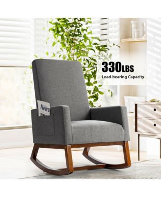 Rocking Chair High Back Upholstered Lounge Armchair w/ Side Pocket