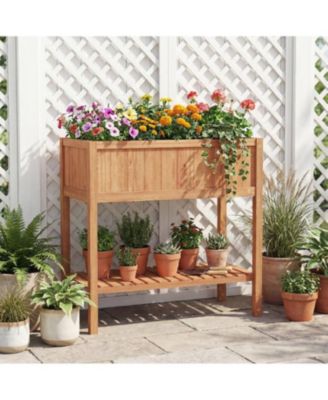 Raised Wooden Garden Bed with Storage & 220 lb Capacity