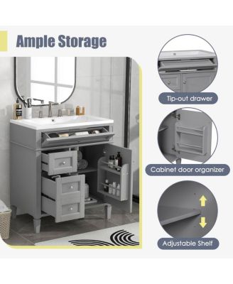 30" Modern Bathroom Vanity Set With Top Sink, 2 Drawers Tip-Out Drawer, Door Organizer Soft-Close