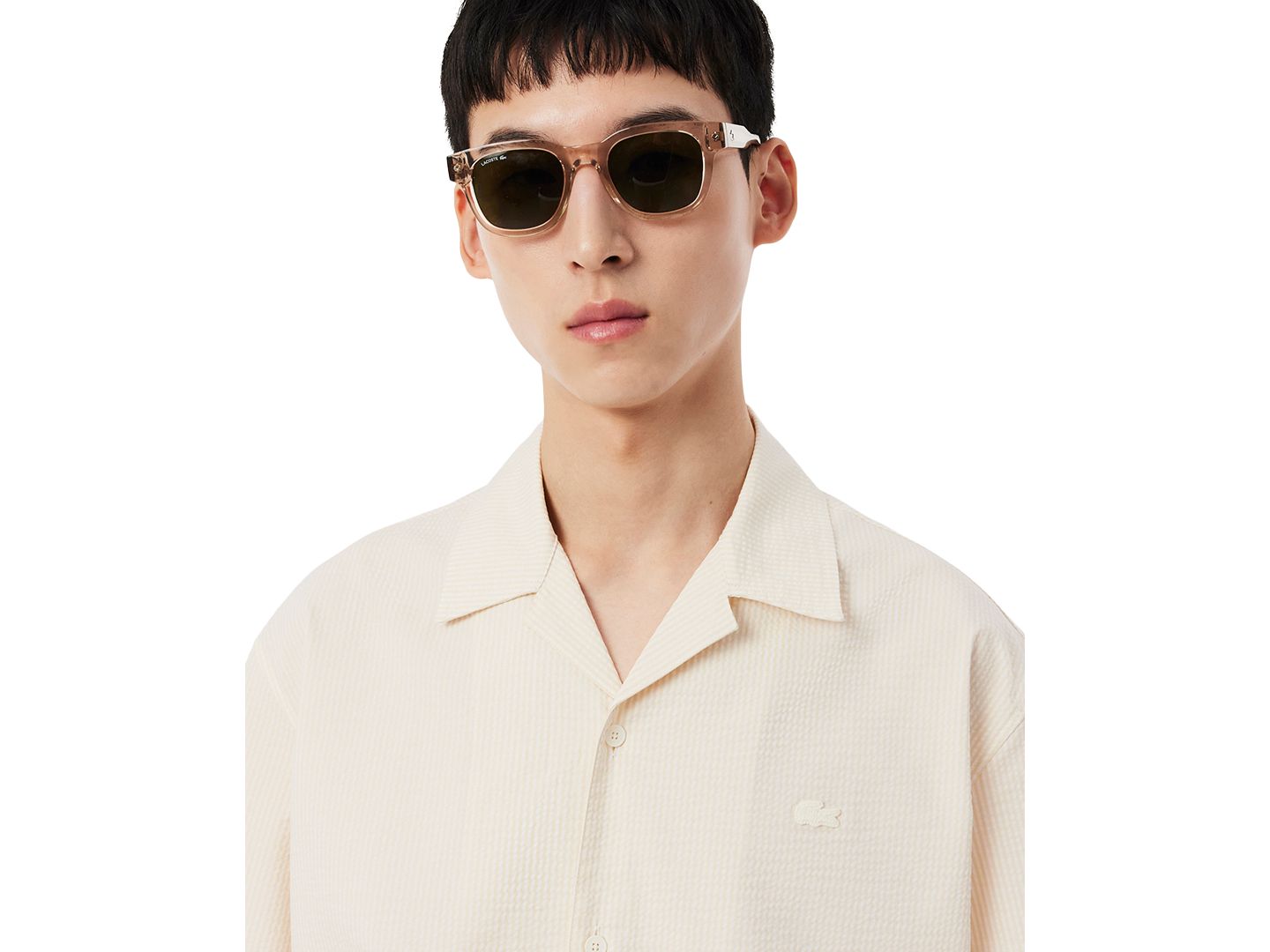 Мужская рубашка Lacoste Relaxed-Fit Seersucker Waffle Hawaii Collar, цвет: Blossom — фото 3