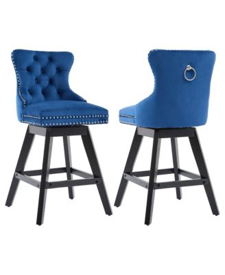 Velvet Bar Stools Set of 2 - Modern Swivel Counter Height Chairs with Button Tufted and Nailhead Trim for Home Pub, Kitchen Island