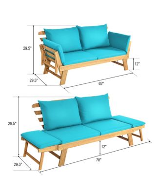 Adjustable Patio Sofa Daybed Acacia Wood Furniture w/ Cushions