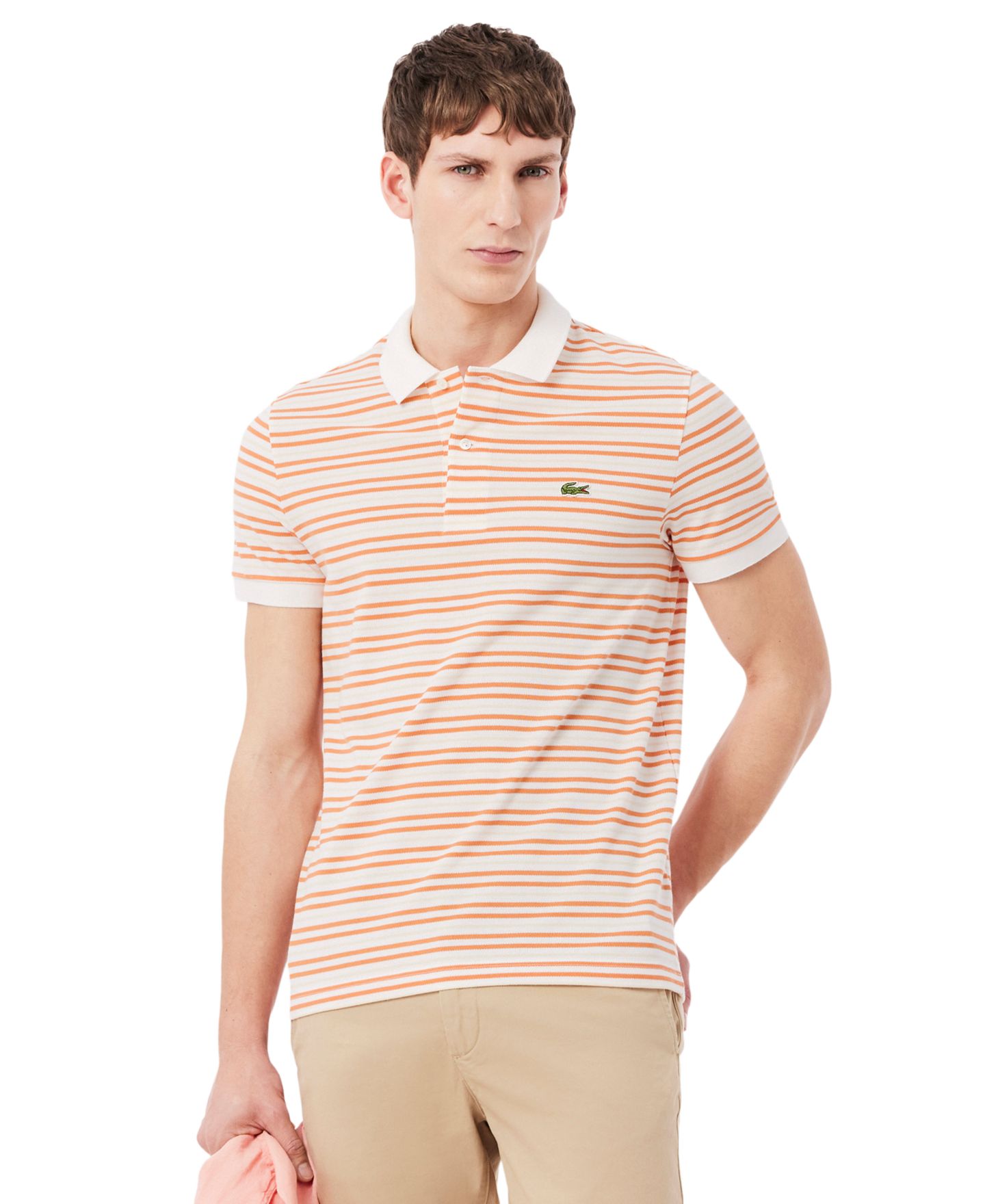 Мужское поло Lacoste Classic-Fit Striped Pique Polo Shirt, цвет: Blossom/Flour — фото 1