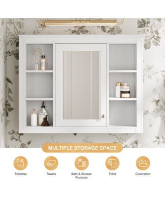 35'' x 27.5'' Bathroom Medicine Cabinet with Mirror, Wall Mounted Storage Cabinet with 6 Open Shelves