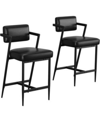 Bar Stools Set of 6 with Armrests,Counter Height Bar Stools of 6 with Backrest,Footrest, Thick Cushion and Thickened Metal Legs