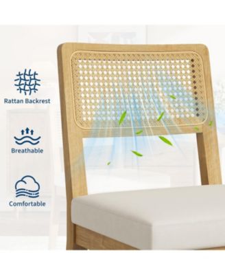 Rattan Dining Chairs Set of 4,French Country Upholstered Dining Chairs Wood Frame,Rattan Backrest,Armless Chair