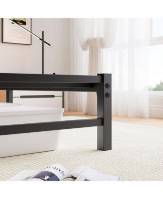 Queen Size Metal Bed Wooden Headboard RGB Lights Charger Storage