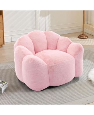 Large Bean Bag Chair, Faux Fur Reading Sofa Chair with Petal Backrest and Pull Ring, Oversize Reading Chair for Bedroom, Living Room