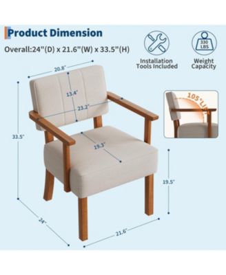 Set of 2 Mid Century Modern Accent Chairs, Linen Fabric Armchairs with Vertical Tufted Back, Upholstered Reading Lounge Chair