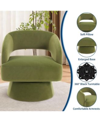 Modern Swivel Barrel Accent Chair,360 Upholstered Armchair with Striped Backrest and Plush Padding,Comfy Round Lounge Chair