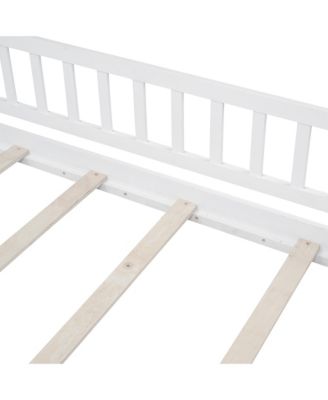 Twin Size Wood House Bed Roof Fence Pine Wood Frame 7 Slats Kids Bedroom