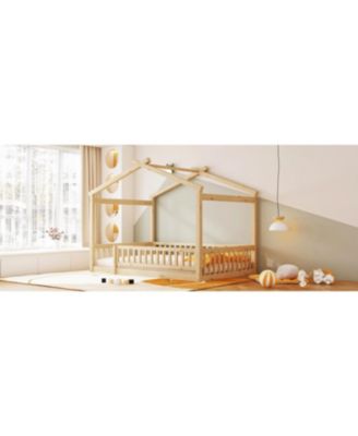 Full Size Wood House Bed Fence
