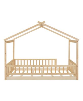 Full Size Wood House Bed Fence