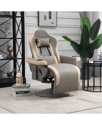 Manual Recliner Armchair PU Leather Lounge Chair Adjustable Leg Rest 360degree(s) Swivel