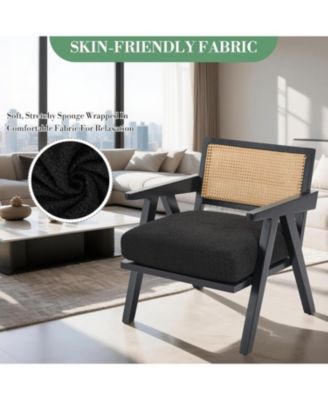 Mid Century Accent Chairs Set of 2, Linen Upholstered Wood Frame Armchairs