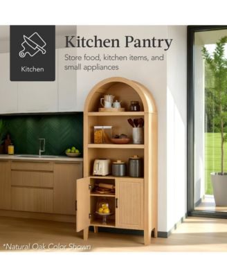 72in Tall Arched 5-Tier Bookshelf Storage Cabinet w/ Adjustable Shelves