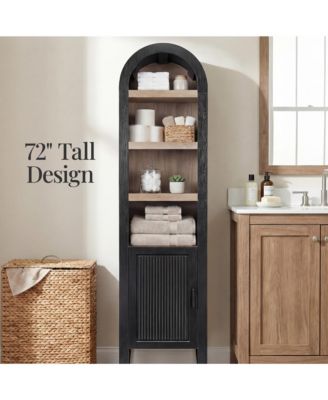 72" Tall Narrow Storage Cabinet w/ Adjustable Shelves, 4-Tier Modern Arched Bookcase